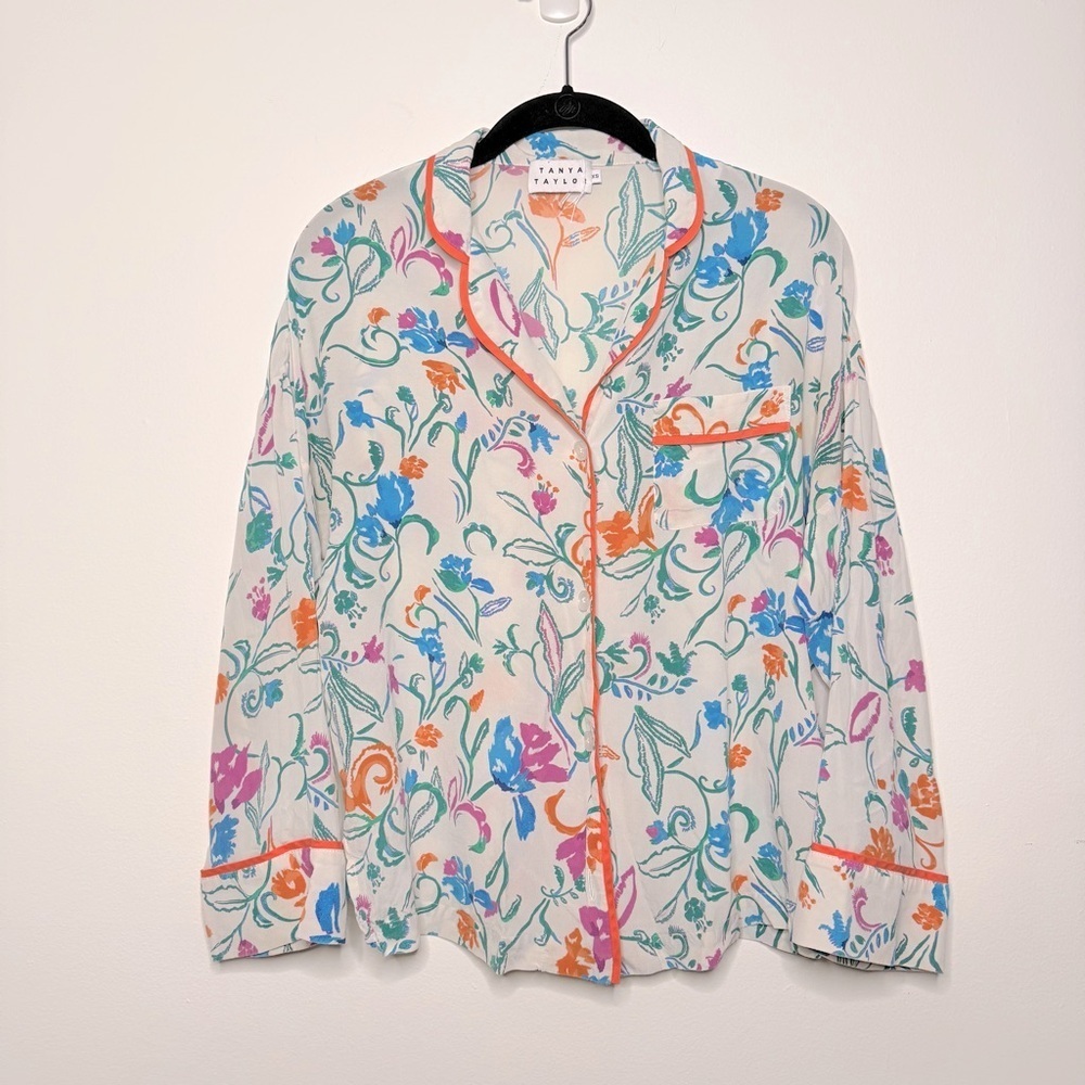 Tanya Taylor 100% Silk Pajama Top Blouse Button Front Shirt Size XS - Picture 2 of 9